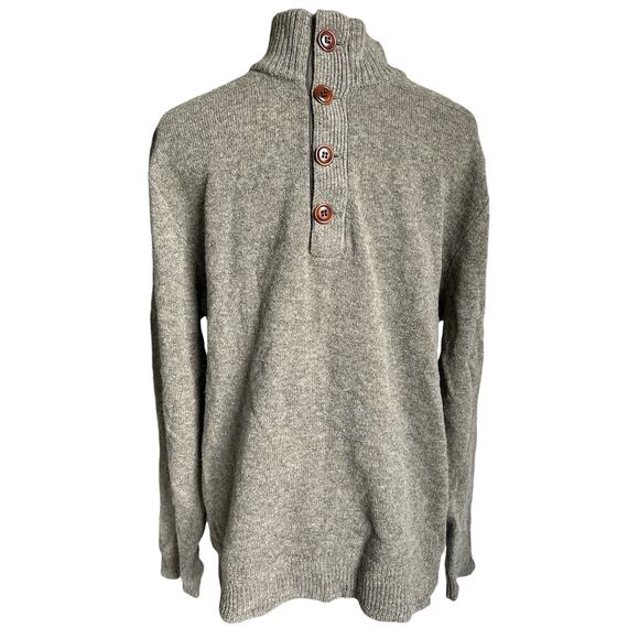 J. Crew Men’s Size Large 100% Lambswool Button Front Mock Neck Sweater - Picture 1 of 7